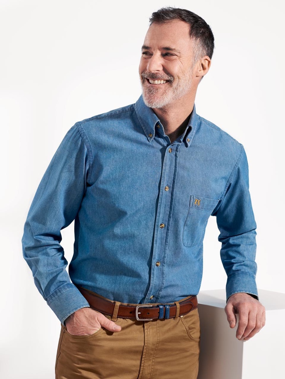 NWT PETER CHRISTIAN Washed Denim Long Sleeve Denim Shirt Size Medium